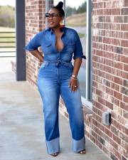 Plus Size Denim Top Jacket + Jeans Two Piece Set XCFF-925