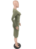 Solid Color Single-breasted Skinny Midi Dress YH-5281