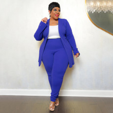 Plus Size Solid Color Casual Long Sleeve Pant Blazer Suit NNWF-7750