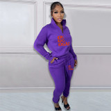 Letter Print Plush Pullover Casual Sport Two Piece Set NYF-8130