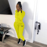 Letter Print Solid Hooded Sweatshirt And Pant Sport 2 Piece Set YIM-284