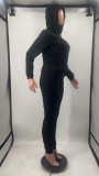 Letter Print Solid Hooded Sweatshirt And Pant Sport 2 Piece Set YIM-284