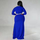 Plus Size Solid Color Hollow Out Split Maxi Dress NNWF-7748