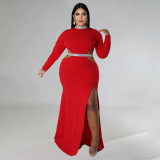 Plus Size Solid Color Hollow Out Split Maxi Dress NNWF-7748