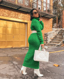 Solid Color High Collar Knits Long Dress(Without Waist Belt) TR-1236