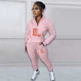 Letter Print Plush Pullover Casual Sport Two Piece Set NYF-8130