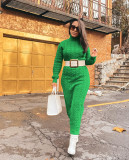 Solid Color High Collar Knits Long Dress(Without Waist Belt) TR-1236