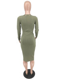Solid Color Single-breasted Skinny Midi Dress YH-5281