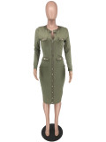 Solid Color Single-breasted Skinny Midi Dress YH-5281