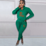 Letter Print Plush Pullover Casual Sport Two Piece Set NYF-8130