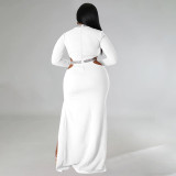 Plus Size Solid Color Hollow Out Split Maxi Dress NNWF-7748