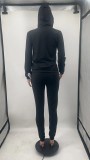 Letter Print Solid Hooded Sweatshirt And Pant Sport 2 Piece Set YIM-284