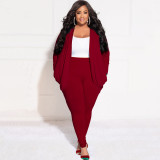 Plus Size Solid Color Cardigan And Bottoming Pants 2 Piece Pant NNWF-7757