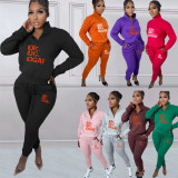 Letter Print Plush Pullover Casual Sport Two Piece Set NYF-8130