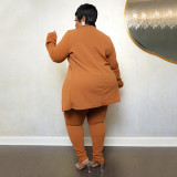 Plus Size Solid Color Casual Long Sleeve Pant Blazer Suit NNWF-7750