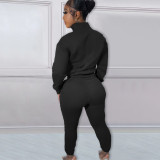Letter Print Plush Pullover Casual Sport Two Piece Set NYF-8130