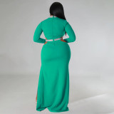 Plus Size Solid Color Hollow Out Split Maxi Dress NNWF-7748
