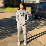 Fashion Letter Print Hooded Sweatshirt And Pant Sport Two Piece Pant YIM-287