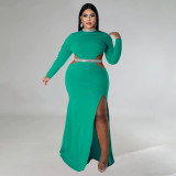 Plus Size Solid Color Hollow Out Split Maxi Dress NNWF-7748