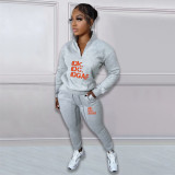 Letter Print Plush Pullover Casual Sport Two Piece Set NYF-8130