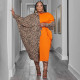 Plus Size Leopard Splicing Color Contrast Loose Dress NNWF-7699