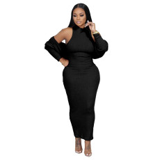 Solid Color Vest Dress And Crop Coat Two Piece Set YIM-285