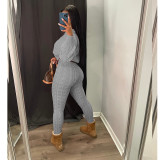 Casual Knits Solid Color Hooded Tops And Tight Pant Sweater Suit GCNF-0204