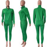 Solid Long Sleeve Sweatshirt And Pant Sport Two Piece Set HMS-5561