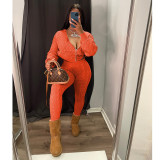 Casual Knits Solid Color Hooded Tops And Tight Pant Sweater Suit GCNF-0204