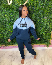 PINK Letter Print Color Blocking Hooded Two Piece Set XMF-182