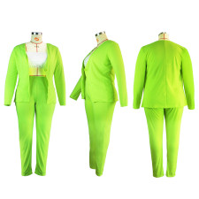 Plus Size Solid One Button Coat And Pants 2 Piece Set XHSY-19491