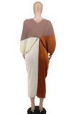 Fashion Color Blocking Bat Sleeve Maxi Dress XHXF-333