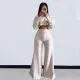 Solid Color Long Sleeve Crop Tops And Loose Pant 2 Piece Set OLYF-6111