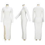 Solid Sexy Lace-up Hollow Long Dress XHSY-19486