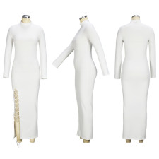 Solid Sexy Lace-up Hollow Long Dress XHSY-19486