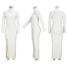 Solid Sexy Lace-up Hollow Long Dress XHSY-19486