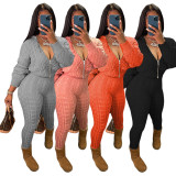 Casual Knits Solid Color Hooded Tops And Tight Pant Sweater Suit GCNF-0204