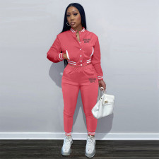 Print Long Sleeve Baseball Jacket And Pant Two Piece Set XMF-185