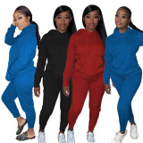Fashion Solid Long Sleeve Casual Sports Two Piece Pant Set QXTF-8129