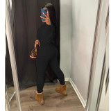 Casual Knits Solid Color Hooded Tops And Tight Pant Sweater Suit GCNF-0204