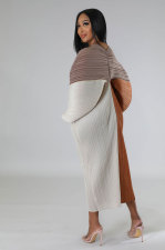 Fashion Color Blocking Bat Sleeve Maxi Dress XHXF-333