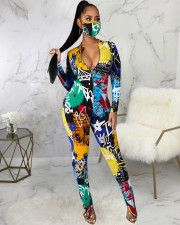 Graffiti Print Long Sleeve Splicing Pant Skinny Two Piece Set GDNY-2207