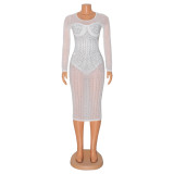 Sexy Mesh Hot Drilling Midi Dress GOSD-6818