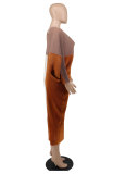 Fashion Color Blocking Bat Sleeve Maxi Dress XHXF-333