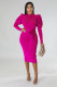 Solid Color Long Sleeve Slim Midi Dress XHXF-335