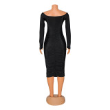 Sexy Solid Long Sleeve Slim Midi Dress GOSD-6805