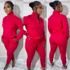 Solid Long Sleeve Sweatshirt And Pant Sport Two Piece Set HMS-5561