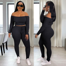 Solid Color Off Shoulder Top And Pants Two Piece Set XHSY-19474