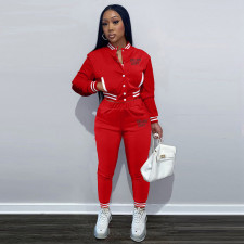 Print Long Sleeve Baseball Jacket And Pant Two Piece Set XMF-185