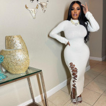 Solid Sexy Lace-up Hollow Long Dress XHSY-19486